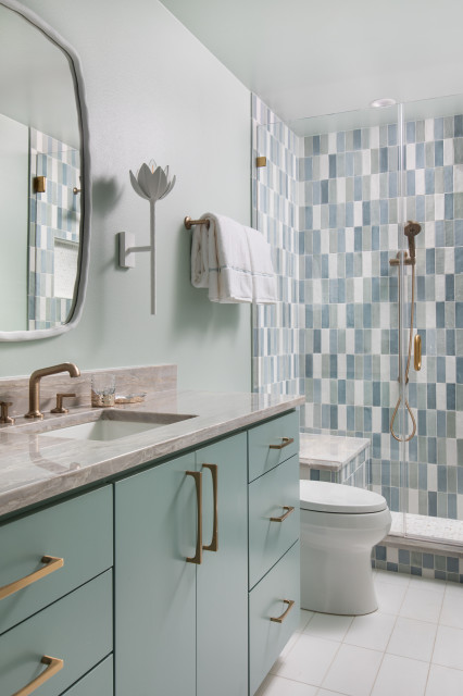 New Layout and a Refreshing Palette in a 55-Square-Foot Bathroom